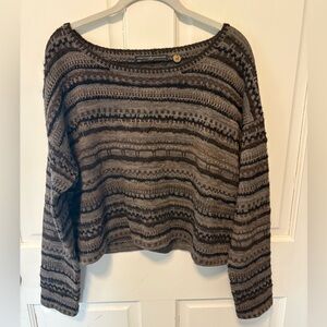 Peruvian Connection alpaca wool brown cropped soft striped women sweater l large